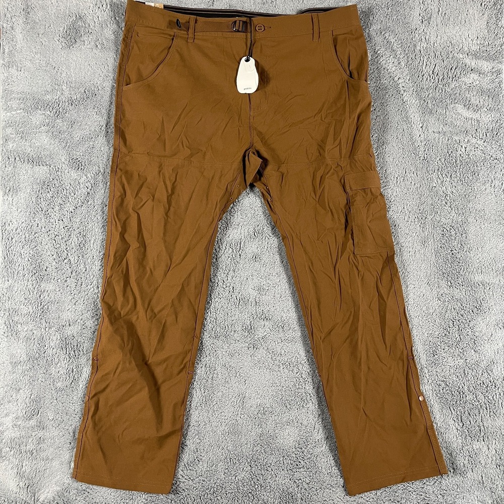 PrAna Stretch Zion Slim Pant II Pants Mens 42x32 Belted Roll Up Cargo Sepia